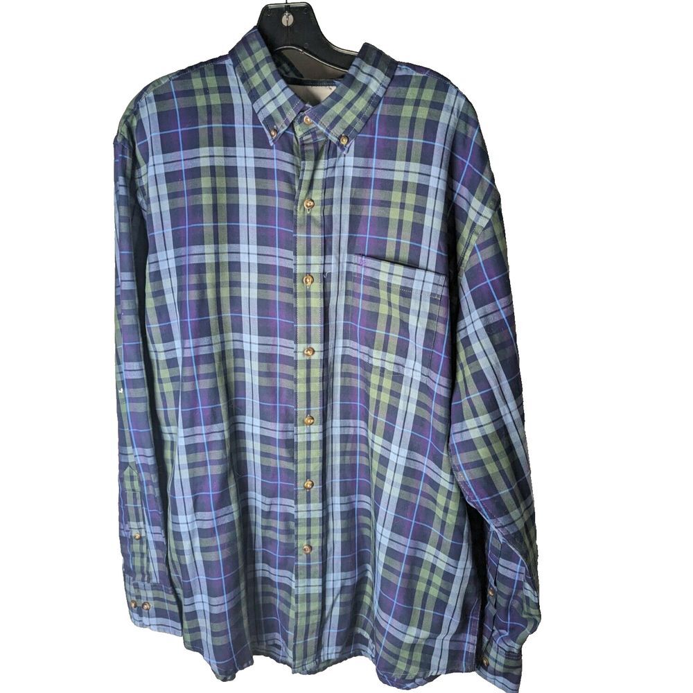 IZOD Mens Button Down Shirt Large Red Purple Plaid Long Sleeve Casual‎ Pocket